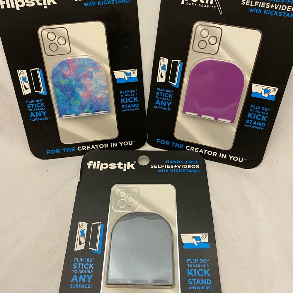 Flipstik Foldable Adhesive Kick Stand Phone Mount Black Purple Opal Lot Of 3
